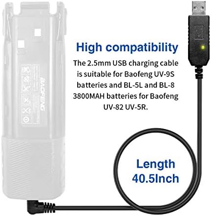 USB Кабел за зарядно устройство Baofeng 2,5 мм с Индикатор за BaoFeng UV-5R UV-82 BF-F8HP UV-82HP UV-5X3 UV-5RE