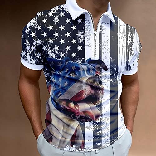 Мъжки Тениски, Поло с Принтом на Американското знаме, С цип и Къс Ръкав, Тениски с 3D Принтом, Летни Ежедневни Блузи Поло