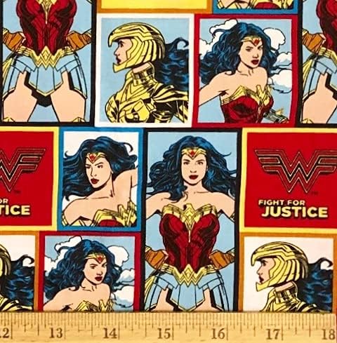 1/2 Ярд - Памучен плат Wonder Woman Classic Blocks (чудесно за капитониране, шиене, занаяти, стеганого завивки, възглавници и още много други) 1/2 ярд X 44