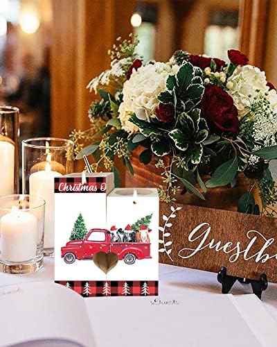 Коледен Червен Камион с Коледна Елха, Свещници, за Крави, Подаръци за жени, Украса за Свещи с Двустранен Печат,