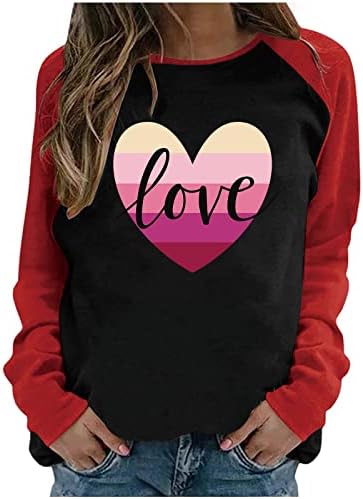 Тениска с изображение на Бейзбол Love Heart, Дамска Тениска с Цветен Блок, Пуловер с Дълъг Ръкав, Блузи, Сладки