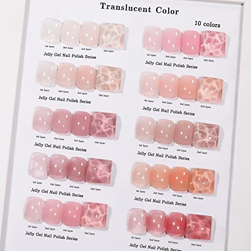 Набор от гелевых лакове за нокти OPUIU Jelly Pink Телесен цвят, 10 Цвята, Блестящ Гел-лак, Неутрална Прозрачна