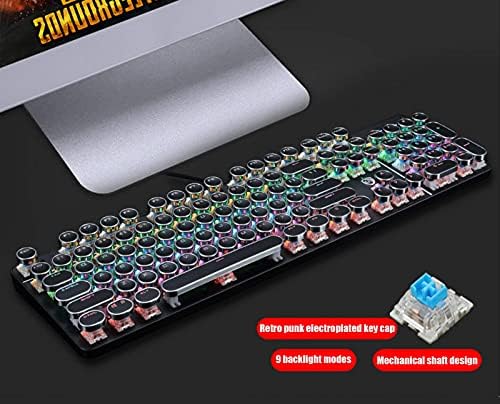 Клавиатура игри, Ръчна Детска Клавиатура Механична Клавиатура със син ключ с 9 режима на подсветката True RGB и