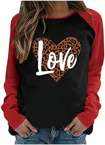 Тениска с изображение на Бейзбол Love Heart, Дамска Тениска с Цветен Блок, Пуловер с Дълъг Ръкав, Блузи, Сладки Тениски На Свети Валентин, Върхове