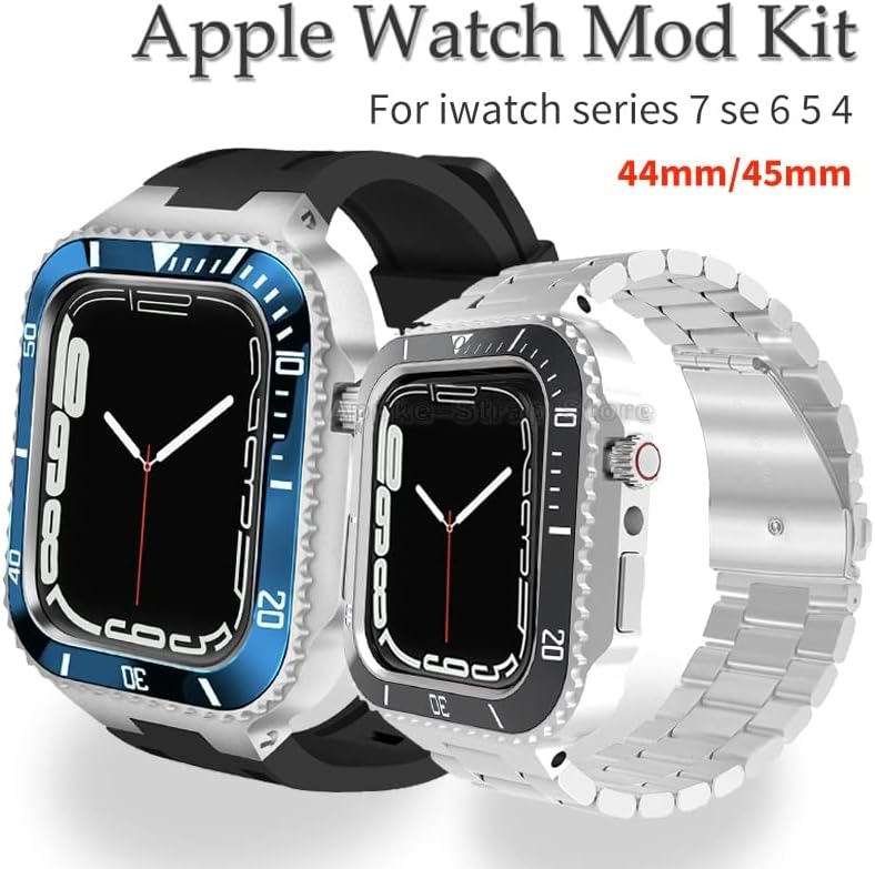 HOUCY 44 мм Луксозен комплект модове за Apple Watch Band 8 7 45 мм Метална рамка за iwatch series 6 SE 5 4