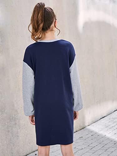 Модни блузи и жилетки за момичета, Рокля-hoody с писмото принтом на раменете за момичета (Цвят: тъмно синьо размер: