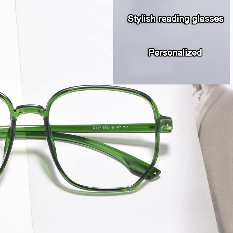 Стилни очила за четене в големи рамки, четящо устройство с пружинным тръба на шарнирна връзка срещу синя светлина,