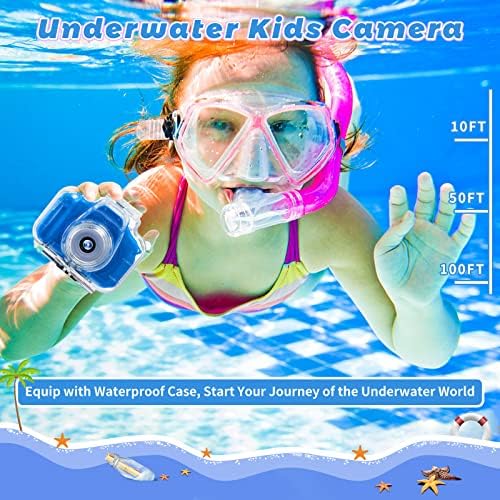 Детски фотоапарат Водоустойчив Подводна Камера за момчета и момичета 3-12 години, с 2-инчов IPS екран с 1080P