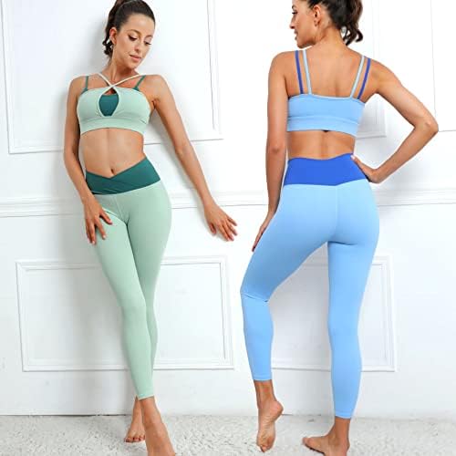 BRASSU 2 комплекта-панталон с бюстгальтером за йога, Дишане Спортен комплект за йога от две части (Цвят: тъмно синьо