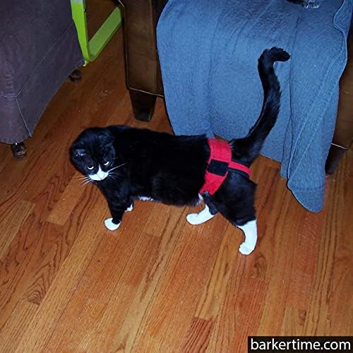 Панталони-нитове за памперси Barkertime Котка, Направени в САЩ - Черешово-червен Моющийся Стягащ пелена за котки,