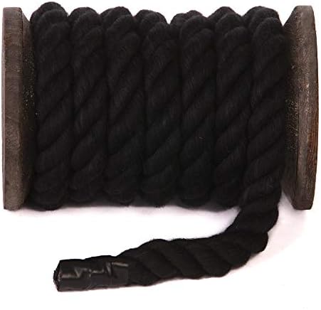 Въже от естествени крученого памук Ravenox | (Черна) (1/2 x 10 фута) | Произведено в САЩ | Здрава Трехнитевая въжета за спорт,