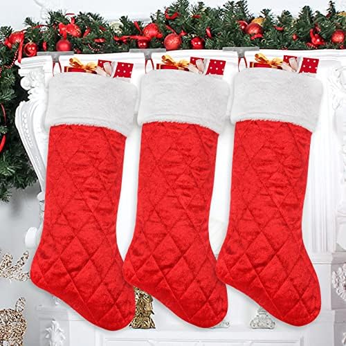PORRUNNY 6 X 18 Инча(ите) Коледни Чорапи от Стеганого памук, Червен или бял цвят, Дебели Луксозни Чорапи, Персонални