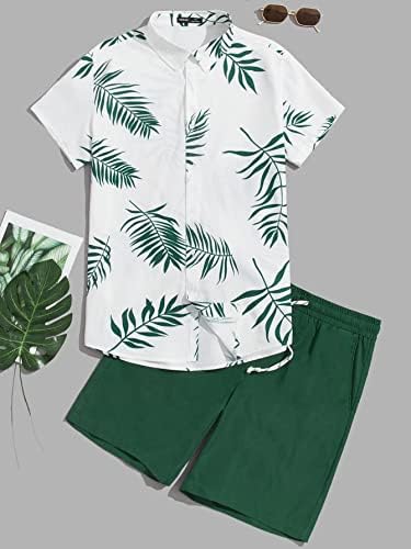FDSUFDY Комплект дрехи от две части за мъже, Мъжка Риза с тропически принтом и къси панталони с завязками на кръста, пълен