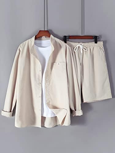 FDSUFDY, Мъжки облекла от две части, Мъжка риза с накладным джоб Отпред и къси панталони на експозиции, без тениски (Цвят: черен Размер: Голям)
