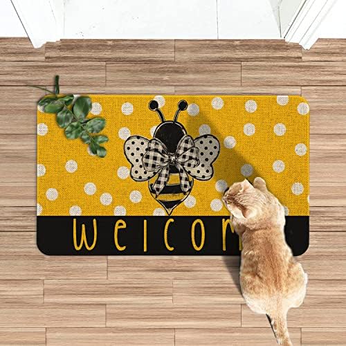 Roszwtit пролетно-летния врата на мат 30x17 инча Bee Welcome Doormat подложка за вътрешно външно влизане