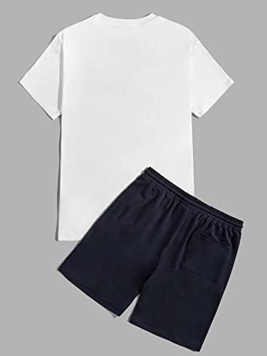 Мъжко облекло от две части, Мъжка тениска с писмото шарени и къси панталони с завязками на талията (Цвят: синьо и бяло Размер: