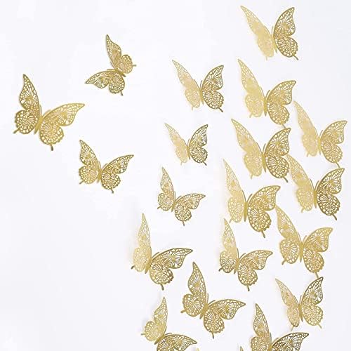 24 Бр. Етикети за декора на стените под формата на пеперуда за Декорация 3 Размери, 3D Стикери за празнична торта,