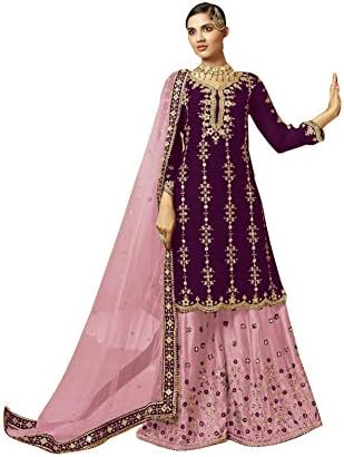 Модни зреещи в стила на индийския палацо от изкуствена жоржета с огледално бродерия за жени 1001