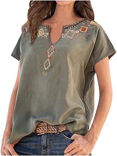Дамски Памучен Тениска с V Образно Деколте и Графичен Дизайн, Ежедневен Блуза в стил Средновековния Ренесанс