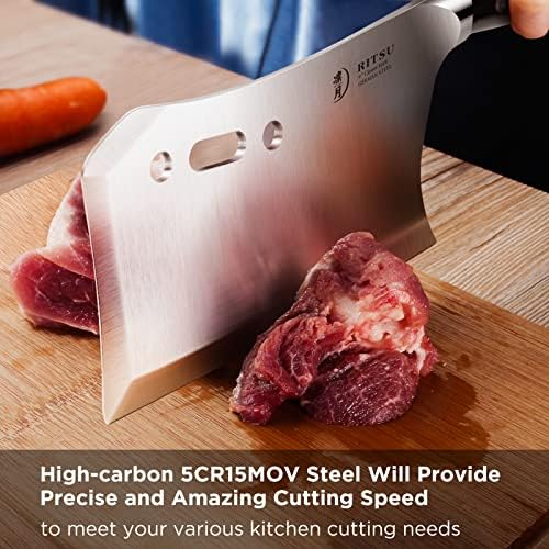 Нож за рязане на месо RITSU, 9-инчов Мясницкий нож за рязане на кости с дебелина 6 мм -Поставка и Сабя, в пълен комплект - Высокоуглеродистая