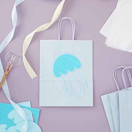 25 Опаковки Подарък пакети от светло синьо хартия среден размер с дръжки за подаръци, аксесоари за рожден