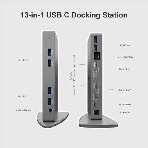 WAVLINK USB3.0 Двойна докинг станция за лаптоп, 4K, USB C с един видеовыходом 5K @ 60Hz или две видеовыходами 4K @ 60Hz,