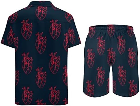 Мъжки плажни дрехи WEEDKEYCAT с Анатомичен Сърце, Хавайска Риза с копчета от 2 теми, Комплекти с Къс ръкав и Къси