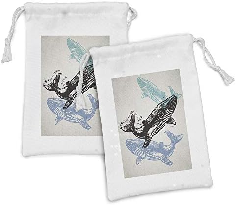 Комплект от 2 чанти от плат Лунен кит, Линогравюра с китове различни тонове, Модерна Екологична Морска графика,
