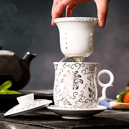 Чай Талант, Порцеланова Чаша за чай с Капак и Блюдцем, Комплекти за заваряване - Китайска Керамика Цзиндэчжэнь, Чаена Чаша,
