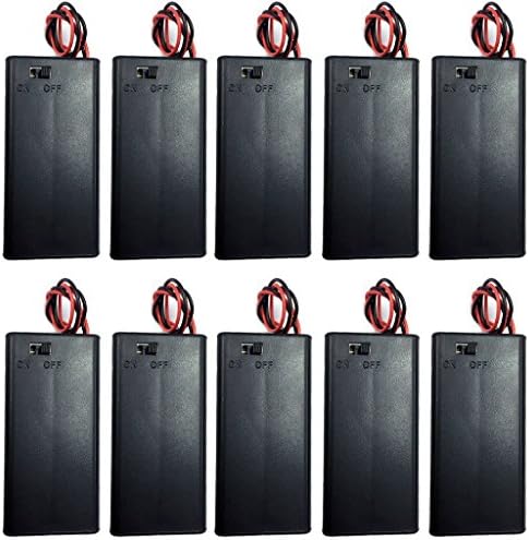 TrendBox Опаковка от 10 бр. За 2xAA батерии 3 LR6 UM3 ON/off Превключвател с капак Черен Пластмасов Калъф За Съхранение