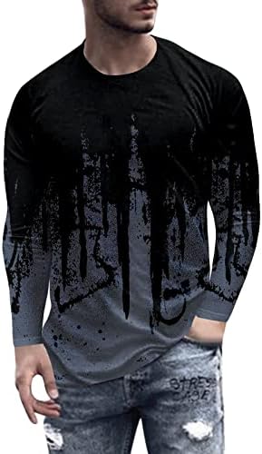 queshizhe Мъжка Мода Ретро Спорт Фитнес на Открито 3D Тениска С Цифрово Принтом Риза с Дълъг Ръкав Блуза, Топ Кратък