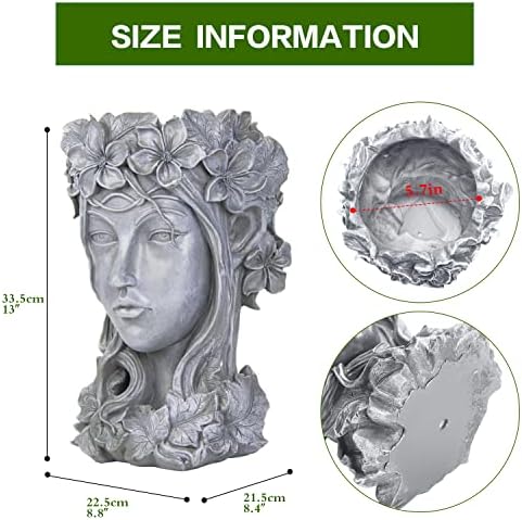 Sungmor Креативна Статуя на Плантатор с Глава на Богиня за Градински декорации |9 × 9 × 14 Инча Премия Смола|Стръмен