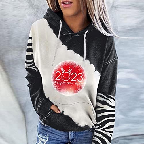 MRGIINRI 2023 честита Нова Година Блузи за Жени Сладък Заек Графичен Свитшот Елегантен Всекидневен Свободен Пуловер С Дълъг Ръкав