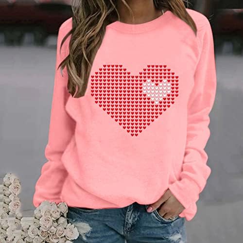 Ризи за Свети Валентин, Женски Свитшоты с Надпис Love Heart, Свитшоты В Свети Валентин, Пуловери, с кръгло деколте,