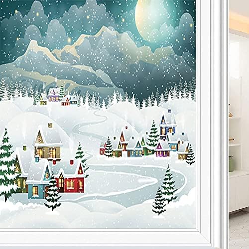 Коледна 3D Филм на прозореца, Принт в Рождественском стил, за Стъклената Врата на Банята, Хола, W23.6 x L78.7 Инча