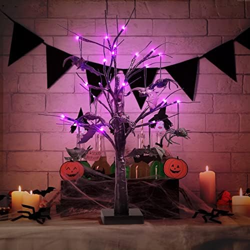 Декор Елхи Juinte на Хелоуин с Подсветка, Висящи Украшения във формата на 4 Паяци, Прилепи и 24 бр. светодиодни