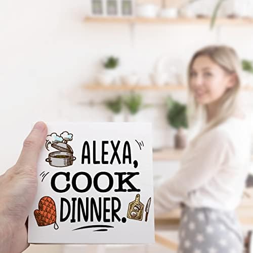 Алекса Cook Dinner Дървена Табела Декор на Масата, Забавна Кухненска Дървена Табела Настолно украшение за Фермерска