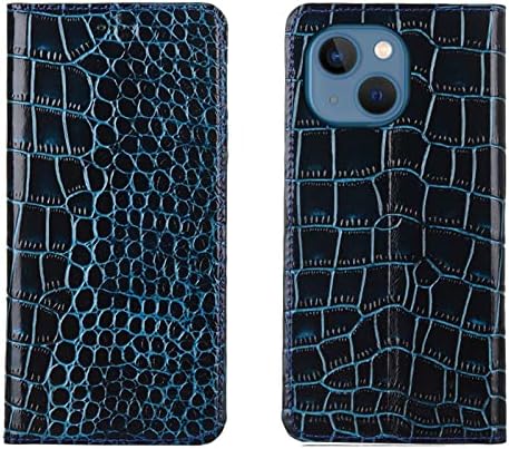 Чанта-портфейл KOEOK за iPhone 14 Plus, Класически чанта-за награда от естествена кожа с изображение на Крокодил, Foldout