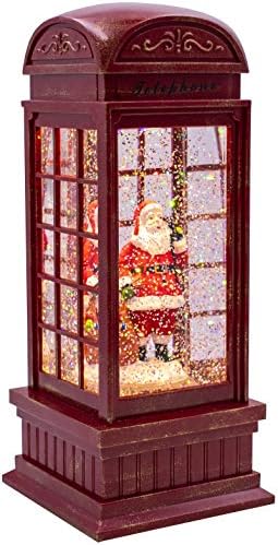Стефани Внася Светящуюся тъмно бордовую телефонна будка с Декоративен снежна топка в коледната тематика на Дядо