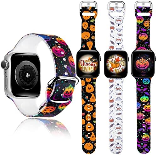 Въжета за часа на деня на благодарността и Хелоуин, 3 опаковки, съвместими с каишка на Apple Watch 38 mm/40 mm/