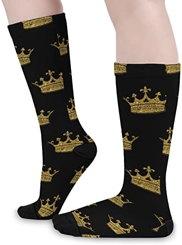 Чорапи с Принтом Златни Корони, Подходящи По Цвят, Спортни Чорапи до Коляно за Жени и Мъже
