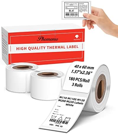 Пощенски етикети за принтер Memoking M200, 3 Ролка Термоэтикеток 1,57х 2,36, Съвместими с производителя на