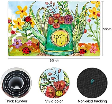 Morigins Пролетта чайник Цветна гумена врата мат с декоративни флорални цветя, гумени постелки за помещения и на улицата