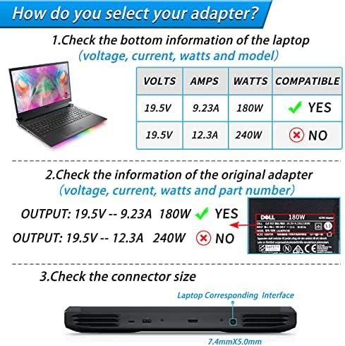 VHBW за адаптер на захранване Dell 180 W, Зарядно устройство за лаптоп Dell Alienware Подходящ за Dell Alienware