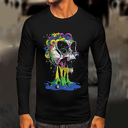 XXBR Мъжки ризи с дълъг ръкав, есенна приталенная градинска тениска със забавна черепа и графичен силует, Потници, Спортни