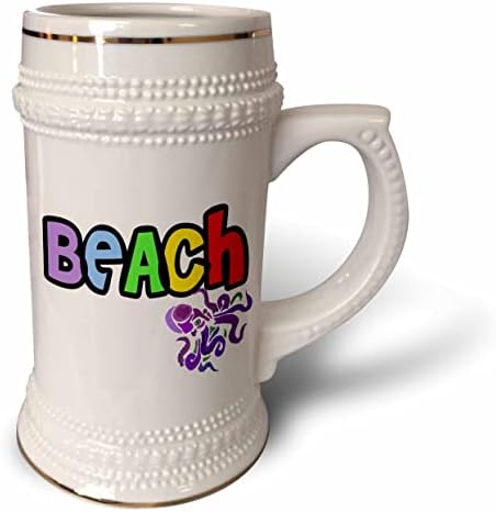 Триизмерна Забавен надпис Дъга на плажа и Ваканция с лилаво осьминогом. - чаша за стейна на 22 унция (stn_356361_1)