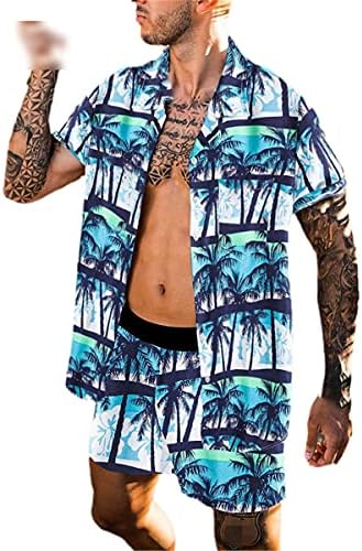Модерен Мъжки Комплект Ризи с къс ръкав и Гавайским принтом, Плажни Шорти с Кокосово Принтом, Ежедневни Плажна Риза, Комплект от Две части