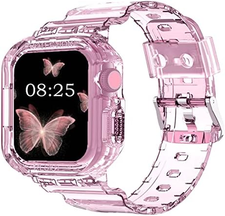 WENHAI е Съвместим с каишка на Apple Watch с калъф-броня, Прозрачен Мек Силиконов Спортен каишка за Apple Watch
