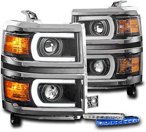 ZMAUTOPARTS за 2014-2015 Chevy Silverado 1500 DRL led черен проектор Фарове Крушки с 6 сини led светлини DRL