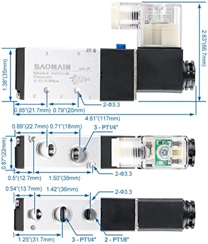 Електрически електромагнитен клапан Baomain 4V210-08 AC110V с 2-позиционни клавишни превключватели 5-желани вход 1/4